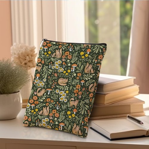 Book Sleeve Book Protector Book Pouch Book Lovers Gifts Bookish Gifts Book Cover with Zipper for Hardcover Paperback Washable Floral Cat Printed Gift Bag for Women Teacher Reader, BookCover