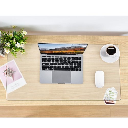 Clear Desk Mat, Non-Slip Clear Desk Pad for Keyboard and Mouse, Large Mouse Pad for Desk, Desk Protector Mat with Round Edge, Frosted Transparent Desk Mat for Office and Home Desktop (24x14 inch)