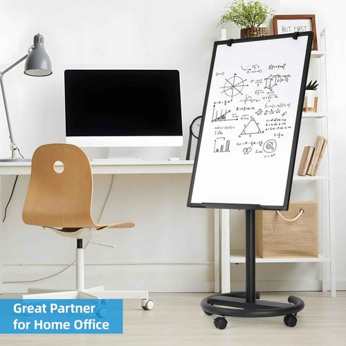 36 x 24 inches Mobile Whiteboard, Magnetic Dry Erase Board, Portable Standing Flip Chart Easel on Wheels for Office Classroom Home, Black