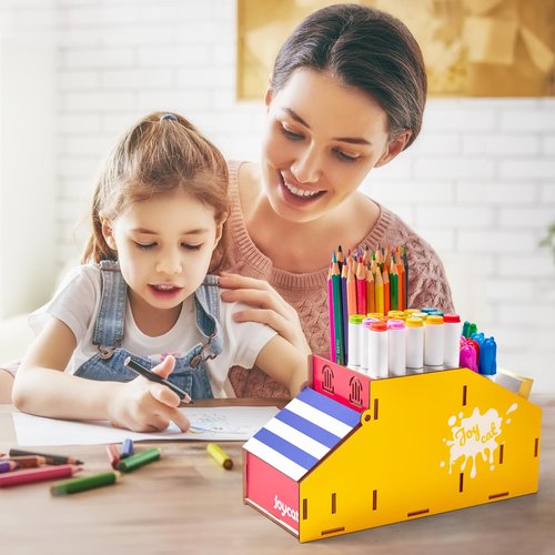 JoyCat Wooden Pen Holder Pencil Holders, Desk Decor Organizers and Accessories with 3 Compartments for Office Supplies,School,Home,Classroom Organization for Women Kids