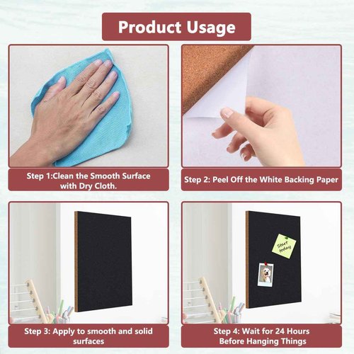 Umtiti Cork Board 17"x 8" Self-Adhesive Black Cork Board, 1/2" Thick Cork Boards, 12 Pack Black Bulletin Board (4320BK-12mm-12p)