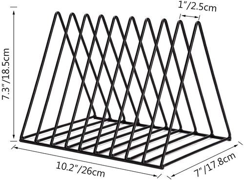 Skywin Record Organizer, 2 Pack Vinyl Rack Storage, Triangle File Organizer for Desk, Vinyl Record Rank Holds Up To 60 Albums, Space Saving Magazine Holder (Black)