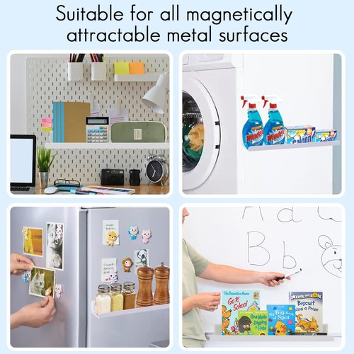 2 Pcs Magnetic Book Shelf for Whiteboard, Magnetic Book Holder Display Shelves with a Pen Container for Teacher Kids Classroom Office (White)