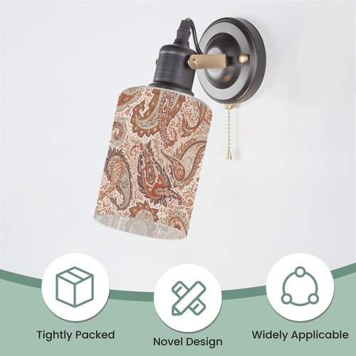 3 Pack Cylinder Glass Lamp Shade Intricate vintage paisley floral elements warm shades This seamless is Covers with 1-5/8" Fitter Opening Light Fixture Replacement for Table Lamp Bathroom Vanity Light