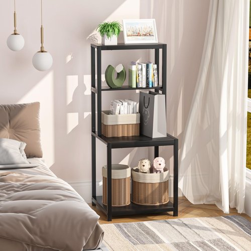GreenForest 4 Tier Printer Stand with Storage Shelf, 49.2 inch Large Printer Table for Home Office Organization, Stable Small Corner Shelf for Heat Press, Mini Fridge, 3D Printer, Black