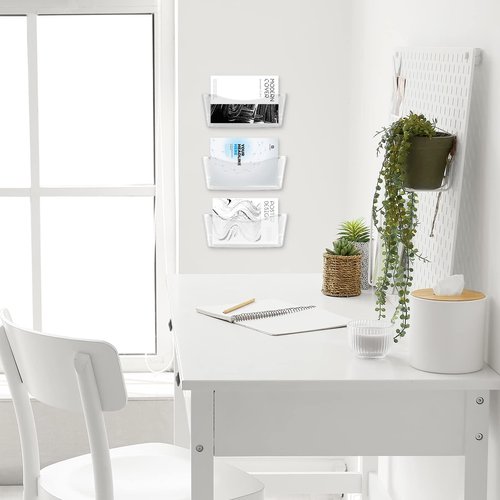 Jetec Acrylic Wall File Organizer Clear Single Pocket Wall Mount File Holder Set 14 x 7 x 3 inches Acrylic Hanging Wall Organizer for Mail Letter Magazine Office Home(2 Pieces)