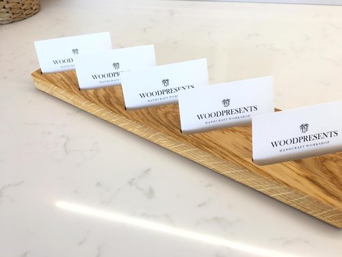 Oak Wood Multiple Business Card Holder - 5 Slot Modern Card Stand for Office Desk, Perfect Professional Card Organizer for Men and Women, Stylish and Functional Design (Light Brown)