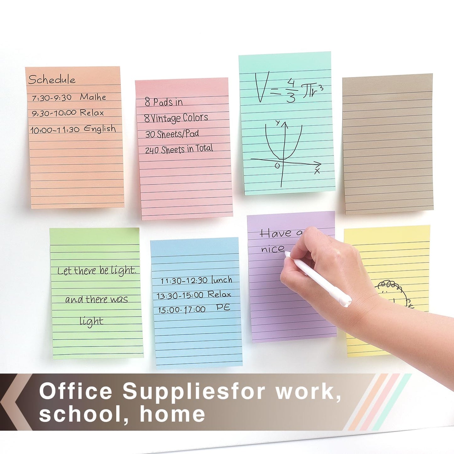 4x6 Inch Lined Sticky Notes, 8 Pack, Light Colors, Premium Self-Adhesive Notepads, Large Sticky Pads for Office, School & Home Use, Easy to Use, Reusable & Removable