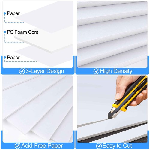 ToLanbbt 12 Pack White Foam Board, 24 x 36 x 3/16" Thick Foam Core Acid Free Poster Foamboard for Art Craft Projects, Painting, Displaying, Signage, Wedding, School