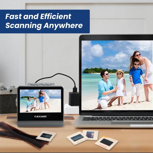 22MP Film and Slide Scanner with 5” LCD Screen, Convert Color & B&W Negatives & Slides 35mm, 126, 110 Film to High Resolution JPEG Digital Photos