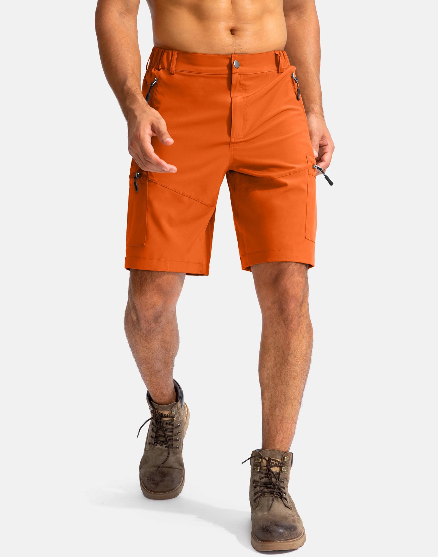 Pudolla Men's Hiking Cargo Shorts 9" Lightweight Outdoor Work Shorts for Men Travel Golf Camping Casual with 5 Zipper Pockets(Orange X-Large)