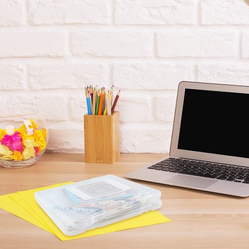 Gueevin 8 Pcs Clear A4 File Portable Paper Project Case, Storage Container, Plastic Flat Box Buckle, Document Letter Storage Box with Handle, 12.2 x 9.06 x 0.79 in for Board Game Magazine Scrapbook