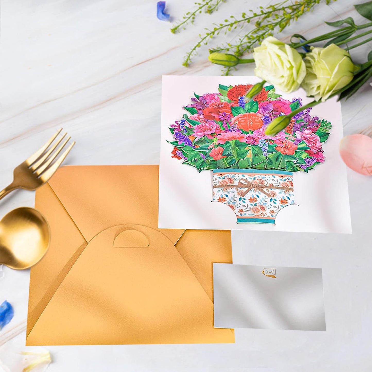 ROBBEAR Carnation Bouquet Pop Up Card, Flower 3D Greeting Card with Envelope for Any Occasion, Birthday, Mother's Day, Anniversary, Valentines Day, Foldable Flower Cards for Mother or Loved Ones