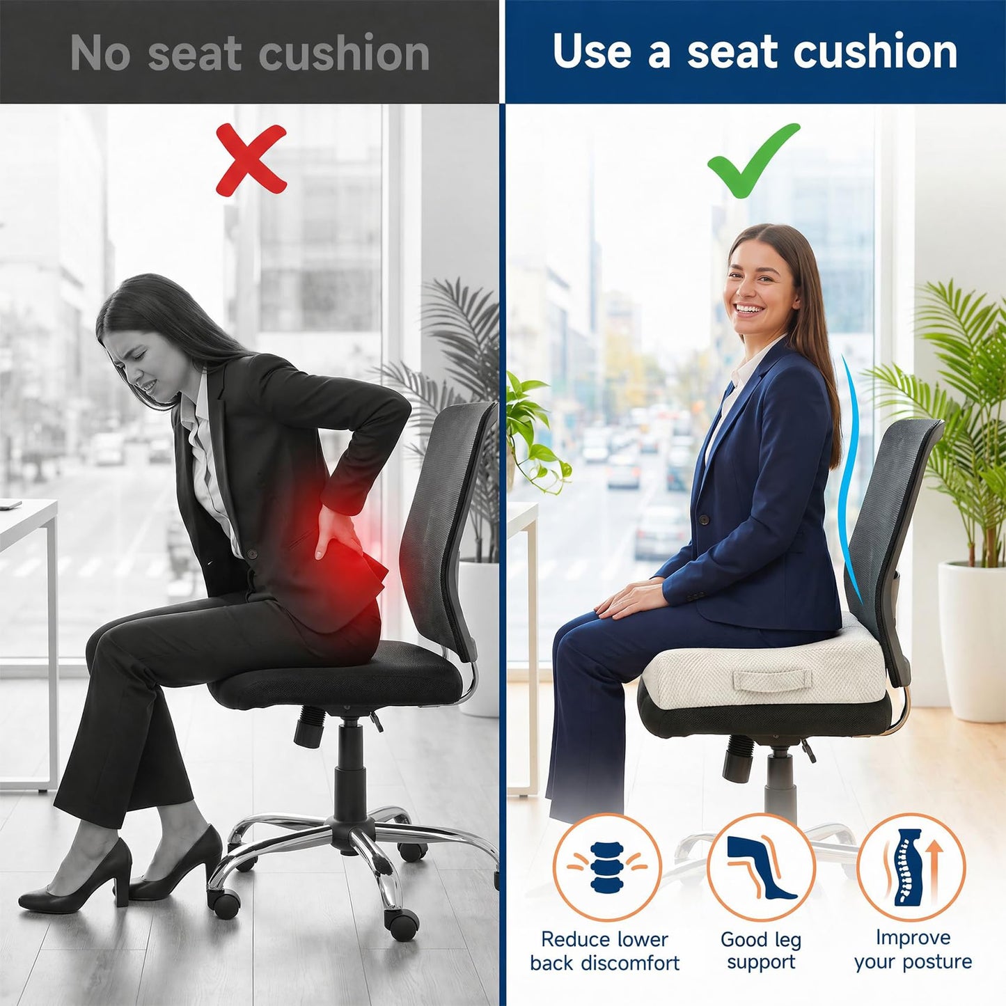 sutailocus Car Booster Seat Cushion for Adults,Memory Foam Heightening Wedge Seat Pad,Elevated Chair Cushion to Improve Driving Vision(15.7×15.7×5.9inch,White)