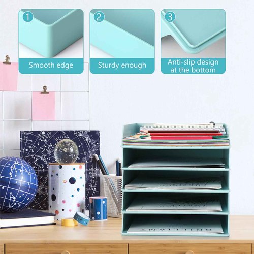 Tatuo 16 Pack Stackable Paper Trays Plastic Letter Tray Desk Organizer Paper Holder Organizer Storage Office Desk Accessories for Classroom Magazine File Documents 12.8 x 9.45 x 1.97, Blue Green