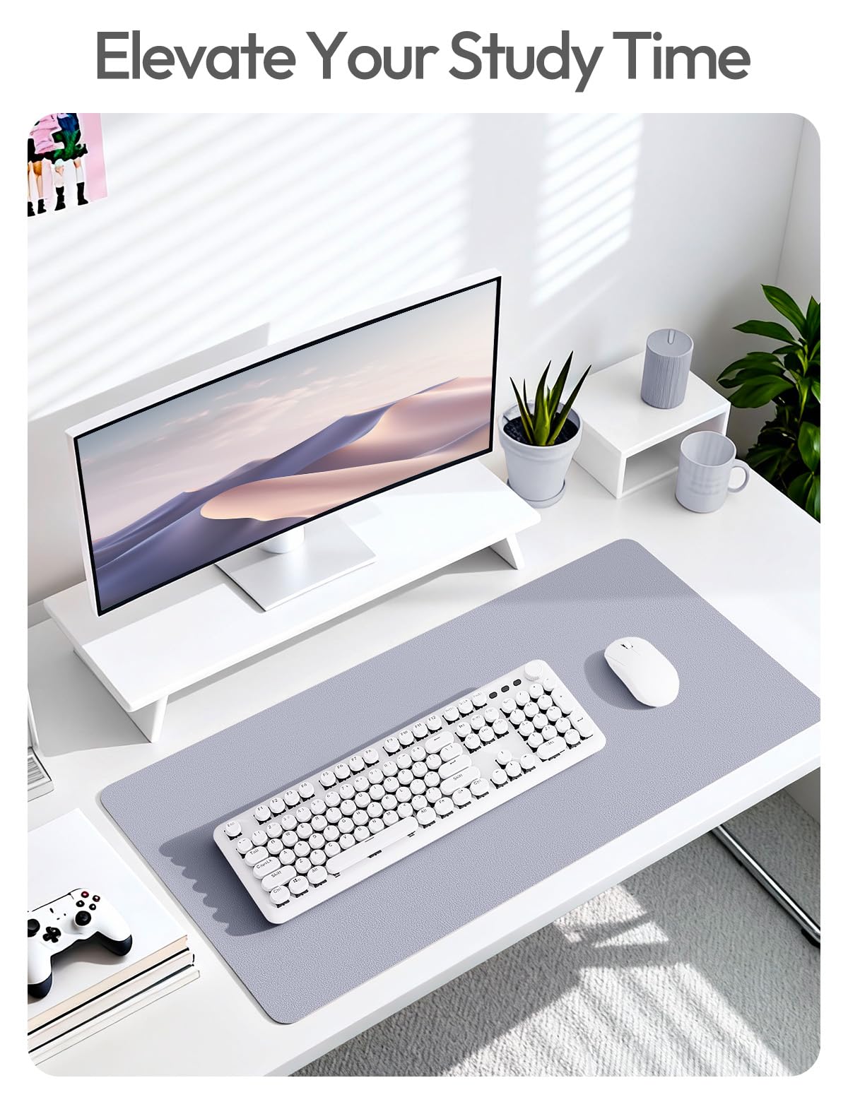 YSAGi Leather Desk Pad Protector, Office Desk Mat, Large Mouse Pad, Non-Slip PU Leather Desk Blotter, Laptop Desk Pad, Waterproof Desk Writing Pad for Office and Home (Soft Lavender, 31.5" x 15.8")