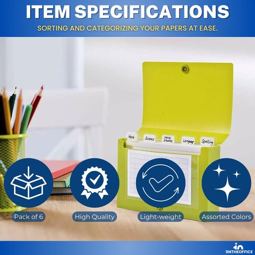 1InTheOffice Index Card Case 3x5, Index Card Holder, Assorted Colors, Holds 100 3x5 Cards, (6 Pack)
