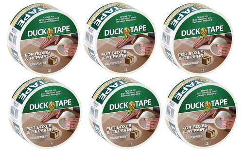 Duck Tape Brand Duct Tape for Corrugate Boxes for Indoors and Outdoors Repairs, 6 Rolls, Transparent for Discreet Repairs, 1.88 in. x 25 yd.