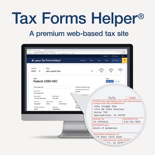Adams 2024 1099 NEC Kit for 12 Recipients, 4 Part Laser 1099 Forms, 3 1096 Forms, Self Seal Envelopes & Access to Adams Tax Forms Helper (1009316)