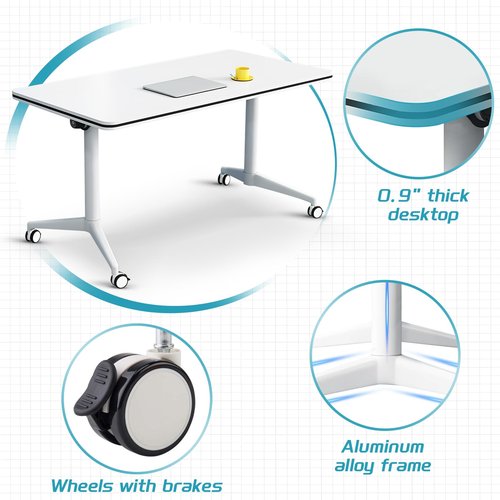 QXYXSM Conference Room Tables, Folding Conference Tables White Modular Conference Table Meeting Table with Wheels (10, 47.2")