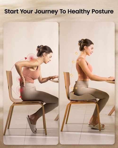 ProtoArc Seat Cushion, Office Chair Cushion for Sciatica, Coccyx Cushion, Ergonomic Memory Foam Seat Cushion for Car, Home, Pressure Relief Pad for Hip, Tailbone, All Day Comfort - Beige