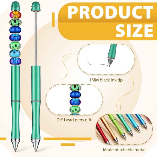 Chivao 50 Pieces Metal Beadable Pens Bulk Beaded Pens Black Ink Ballpoint with Refills Assorted Beadable Items for Focal Beads DIY Making Gifts Student Teacher Kids Office School Business Supplies