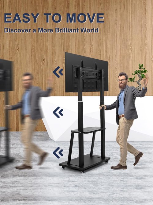 Maiproo Rolling TV Stand Mobile TV Cart on Wheels for 42-86 Inch Flat/Curved LED/LCD/OLED Height Adjustable Heavy Duty Floor Portable TV Stand with Wheels with Laptop DVD Shelf Holds up to 176lbs