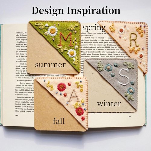 MOTEERLLU Personalized Hand Embroidered Corner Bookmark with A-Z Initial, Cute Book Markers for Reading Women, Book Lovers Gifts for Friends Mom & Teachers, 3.74"(Winter-v)