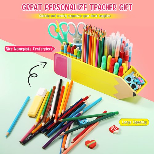 Containlol Christmas Teacher Appreciation Gifts Name DIY Pencil Shape Holder Organizer Birthday Favor Supplies for Women Men Desk Sign School Office Decor