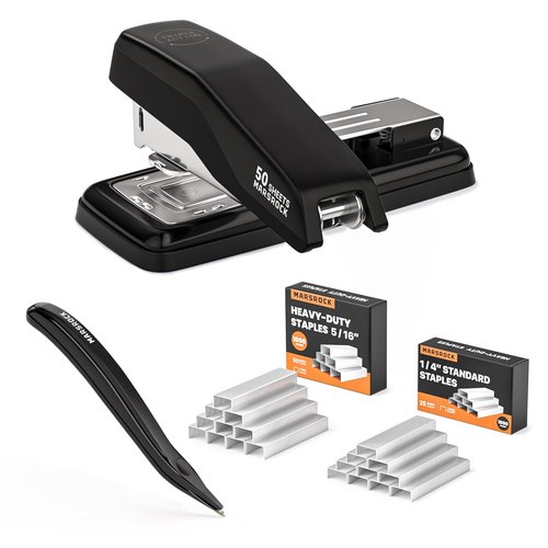 Marsrock Desktop Stapler, Swing-Arm Swivel Stapler, 50 Sheet Capacity, 2000 Staples and Staple Remover, Rotatable Heavy Duty Staplers for Office, Home, Classroom, Booklet, Book Binding,Black