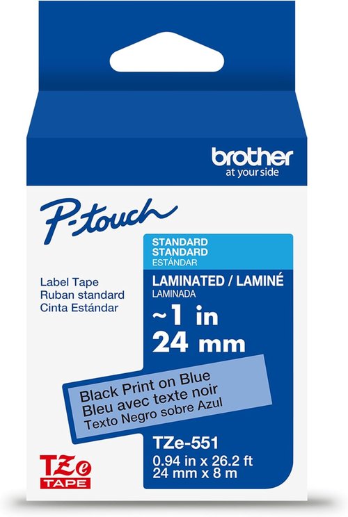 Brother Genuine P-Touch TZe Black Print on Blue Label Tape - Laminated, 1in x 26.2ft, Durable & Water-Resistant
