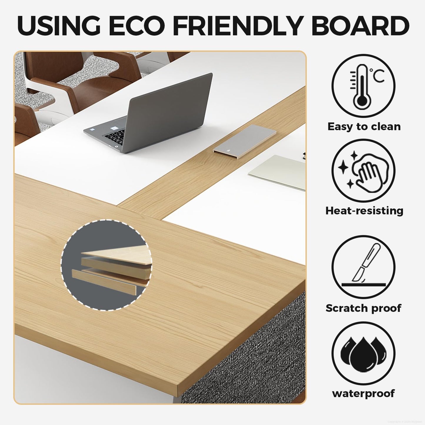 10 ft Conference Table for 10 People, Large Meeting Table with Built-In Power Outlet, Cable Management & 2-Inch Thickened Tabletop, Office Conference Room Table, Walnut and Grey, 118"L x 52"W x 30"H
