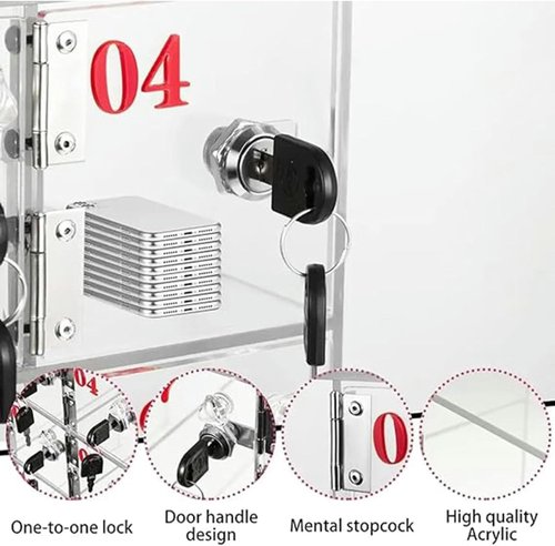 Transparent Acrylic Cell Phone Locker with 8 Doors, Secure Mobile Phone Storage Cabinet, 35-Slot Safe Deposit Box for Offices, Schools, and Events