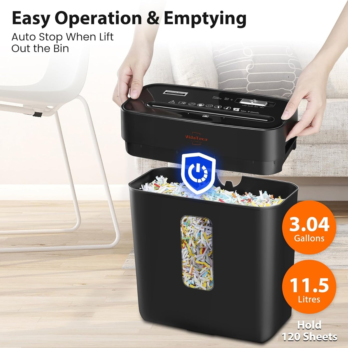 VidaTeco 8-Sheet Cross-Cut Paper Shredder - P-4 Security, Jam Proof, 3.04-Gal Bin for Home Office