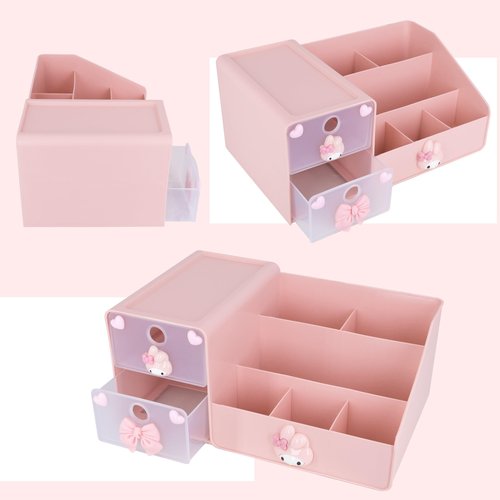 Roffatide Cartoon Desktop Desk Office Supplies Container Anime Pen Holder for Desk Cute Pencil Cup Pot Makeup Brush Holder High-Capacity Box Pink