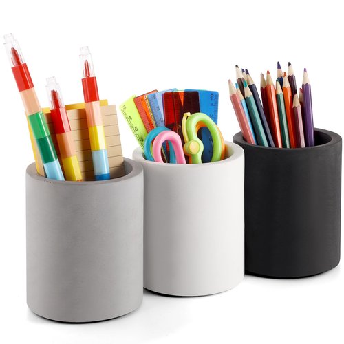 Sherr 3 Pcs Concrete Pen Holders Cylinder Cement Pencil Holder for Desk Organizer Multi Colored Desktop Pen Cup and Holder Stationery Makeup Brush Cups for Bosses Day Supplies Office Home Modern Decor