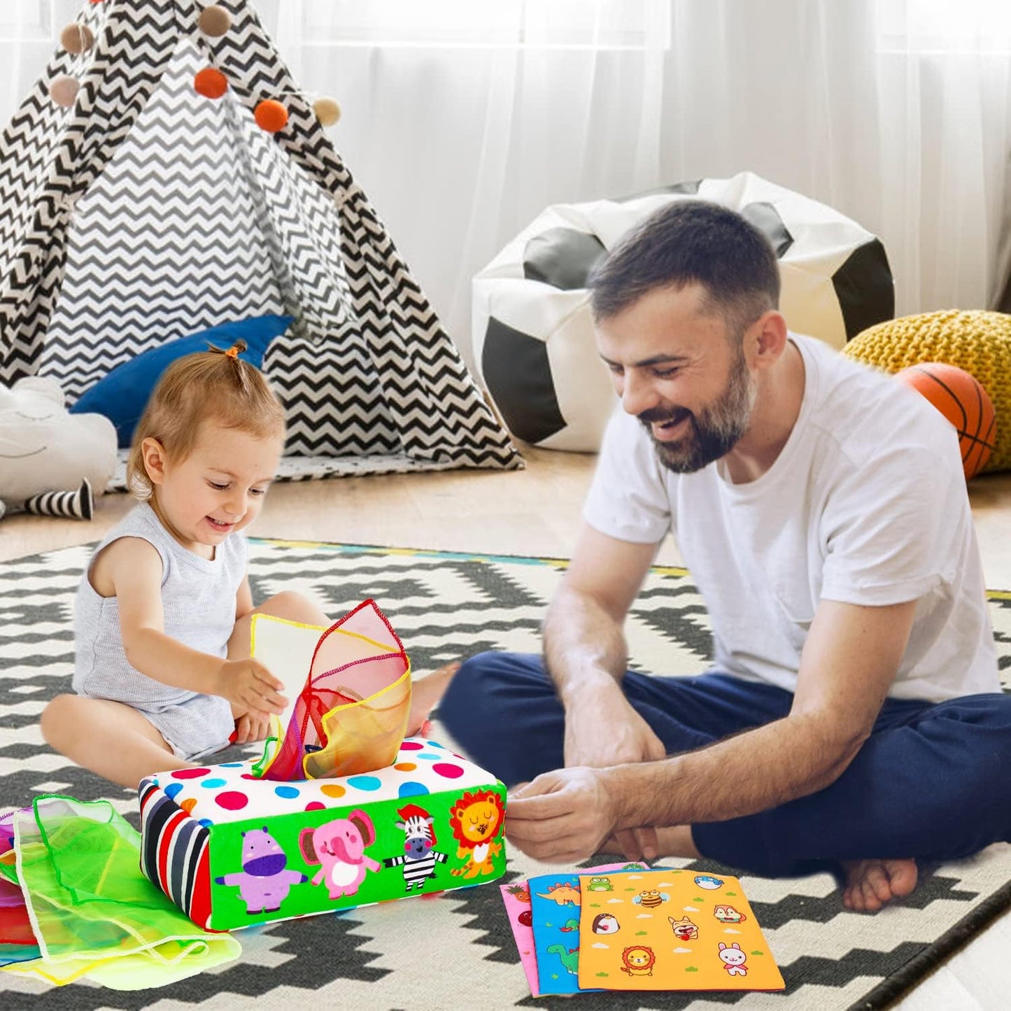 Thremhoo Montessori Tissue Box Baby Toy - Sensory Crinkle Developmental Gift for Infants & Toddlers