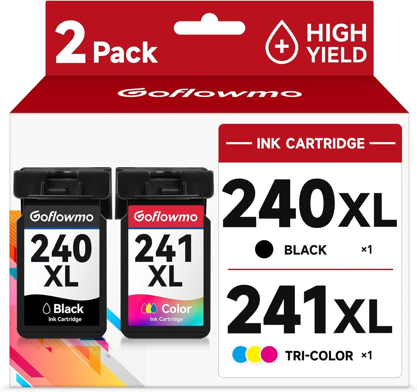 GoFlowmo Remanufactured Ink Cartridge Replacement for Canon 240XL 241XL Combo Pack 240 241 XL Compatible for MG3620 MG3600 MG3520 TS5120 MG2120 MG2220 MG3220 Printer Ink Cartridge(1 Black 1 Color)
