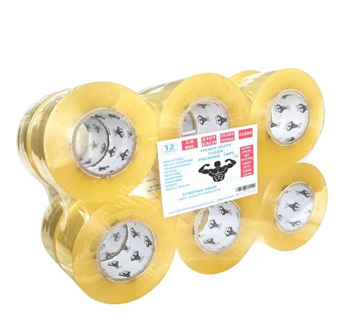 Strong Man Heavy Duty Packing Tape, 12 Rolls of 2.8 mil x 1.88 in x 210 Yards, Ultra Strong, Super Clear, Refill for Packaging and Shipping Supplies,