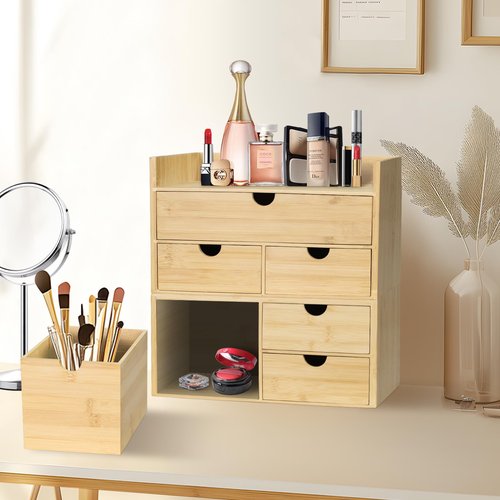 SeekElegant Bamboo Desk Organizer, Desktop Organizer with 3 Drawer, Tabletop Storage Organization Box for Bills, Countertop, Home Office Supplies