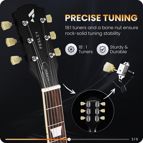 Fesley LP Electric Guitar with Arched Top:39" Solid Body Electric Guitars with Mahogany Body and Rosewood Fretboard,Electric Guitar with Humbucker Pickups, Guitarra Eléctrica with Alice String,Black