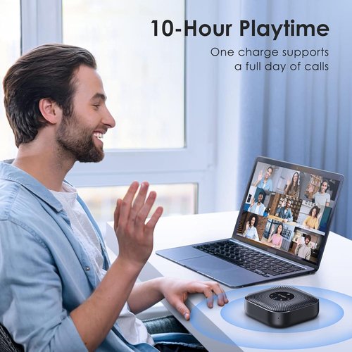 EMEET Conference Speakerphone M0 Plus - 4 AI Mics 360° Voice Pickup & Noise Reduction | USB-C Bluetooth Speaker for 8 People, Daisy Chain for 16