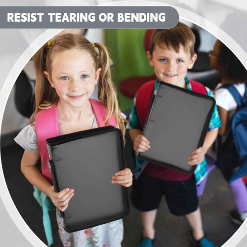 Teling 8 Pcs Zipper Binders with 3 Ring Zipper Binder, Refillable Plastic Clear File Organizer Planner for Projects, Assignments, Memos, School Work (1.5 Inch,Black)