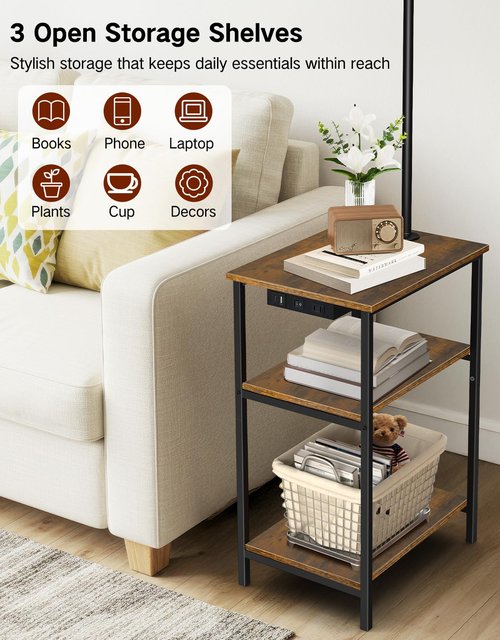 OUTONLIFE Floor Lamp with Table & Remote, Side End Table with Charging Station, Dimmable Nightstand with 3 Color Temperatures, 1-Hour Timer, 12W LED Bulb, for Living Room, Bedroom