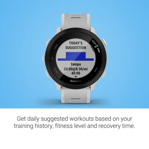 Garmin Forerunner 55, GPS Running Watch with Daily Suggested Workouts, Up to 2 weeks of Battery Life, White One Size (Renewed)
