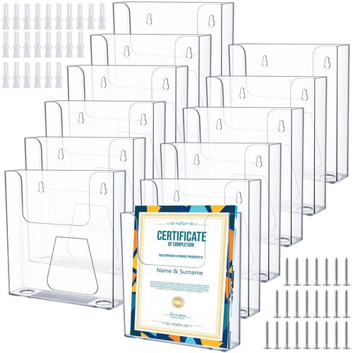 Wonderjune 12 Pack Brochure Holder Wall Mount 6 x 9 Inches Acrylic Literature Brochure Holder Clear Flyer Wall Display Stand for Pamphlet Magazine Booklets Mail Paper Document Post