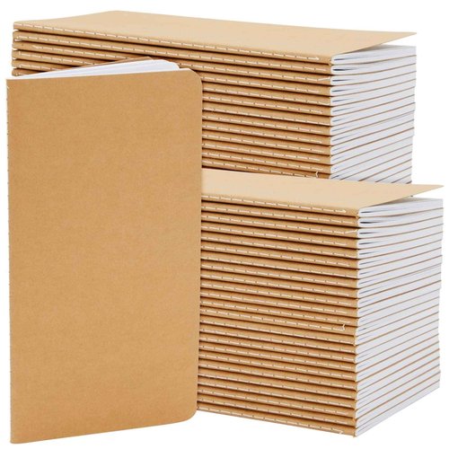 Paper Junkie Notebooks for School - 4.3 x 8.2 In, Kraft Brown, Pack of 48 - Lined Notebooks - Kraft Paper Journals for Note Taking & Journal Writing