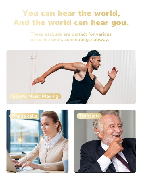 SRICH AI Translation Earbuds Real Time, 3-in-1 Translator Earbuds 144 Languages & Accents, Audifonos Traductores Inglés Español,Open Ear Clip Wireless Headphones with Charging Case fit iOS & Android