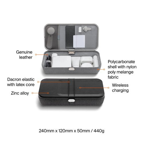 Orbitkey Nest V2 | Portable and Customizable Desk Organizer Case with Buit-in Wireless Charger | Polycarbonate Shell with Nylon Poly Melange Fabric and Zinc Alloy (Black)