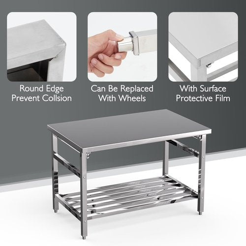 48 x 30 Inch Stainless Steel Folding Table for Prep & Work, NSF Commercial Heavy-Duty Stainless Steel Kitchen Island with Undershelf for Restaurant and Home